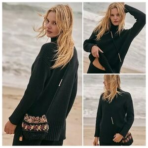 Free People Beach | Trez Cozy Mockneck Oversized Ribbed Knit Sweater Black XS